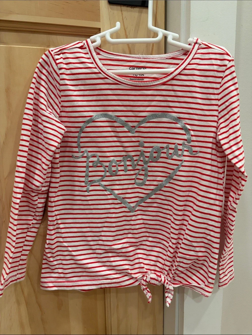 Carter's Red and White Striped Long-Sleeve Top with Silver Heart